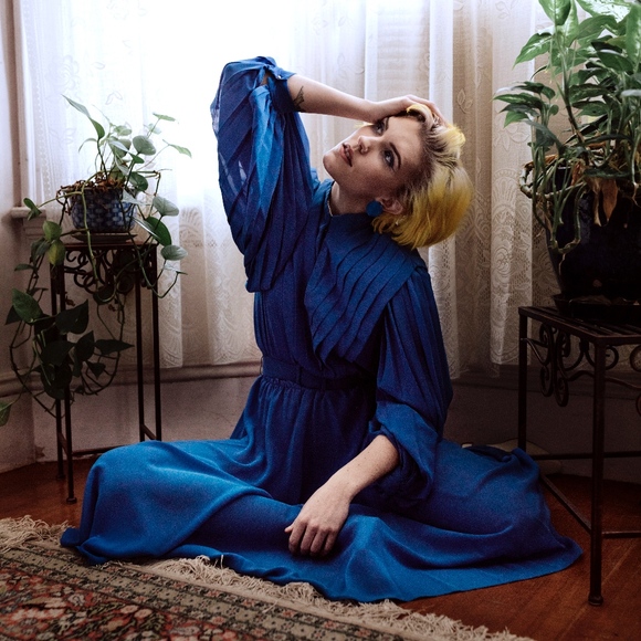 1970s ZiZi by Barbara Chodos Blue Poly Dress - Picture 2 of 8